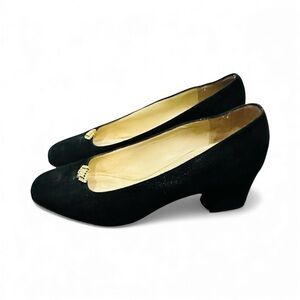 Classiques Entier Black Suede Heels with Gold Accents Size 7 1/2